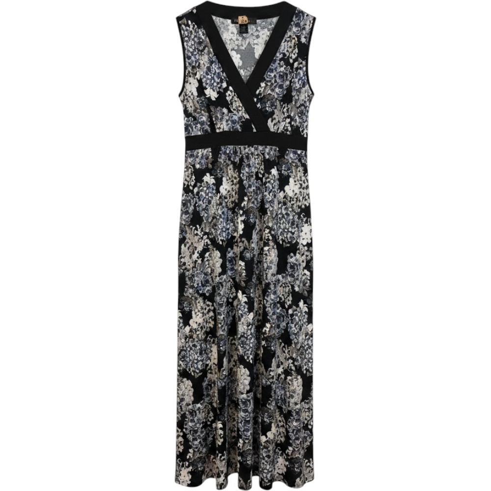 Madmazelle‎ Y2K Black White Floral Sleeveless Stretch Maxi Dress XL Garden Long